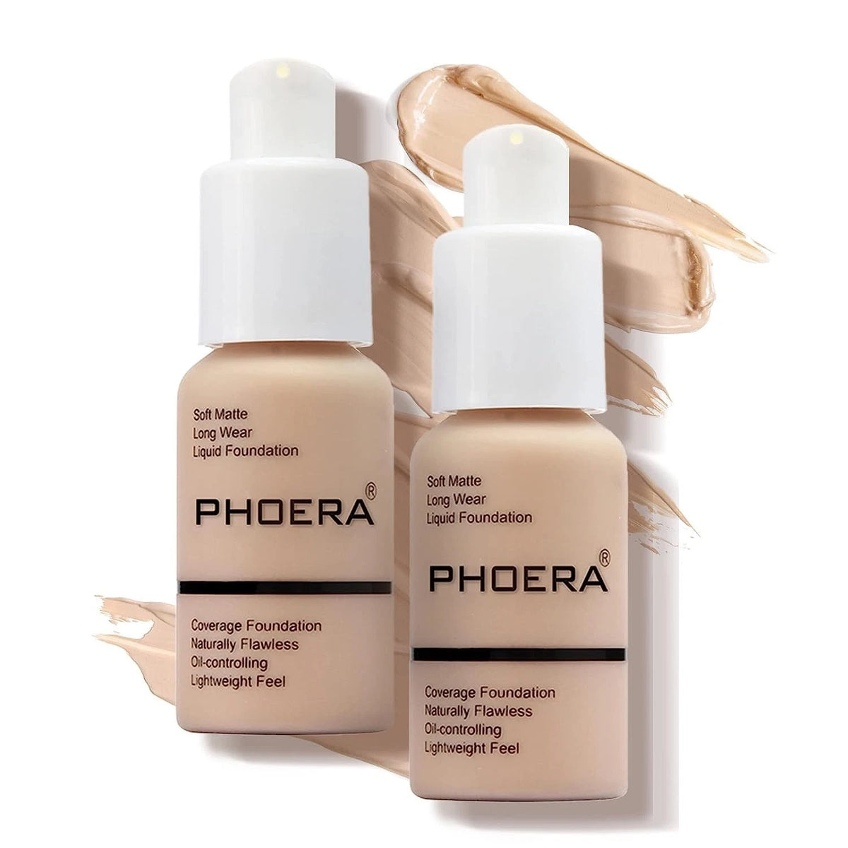 2-Pack Phoera Full Coverage Liquid Foundation Makeup, Long-Lasting Matte Base, Lightweight Buildable Foundation for All Skin Types